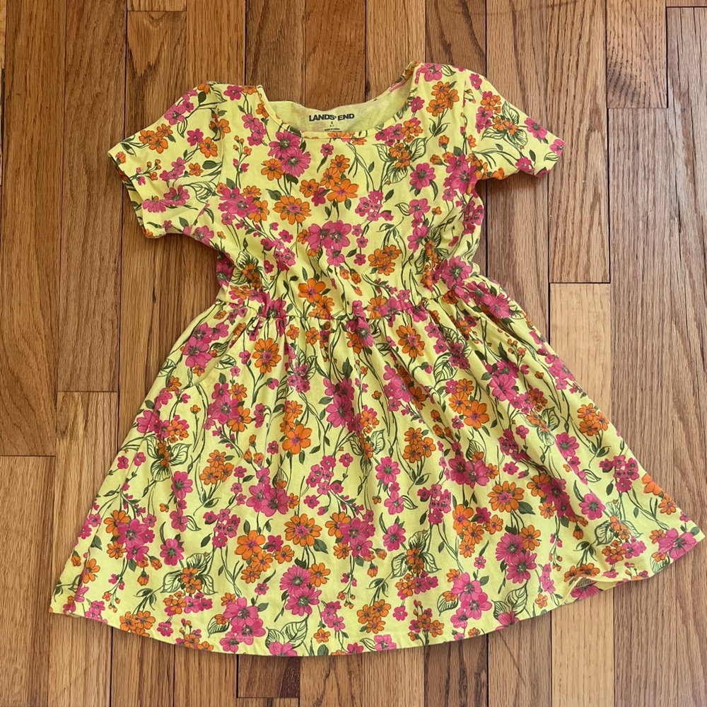 Lands' End Kids Dress in Yellow with Pink Floral